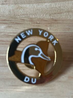 New York Duck Enamel Lapel Pin - Gold and White